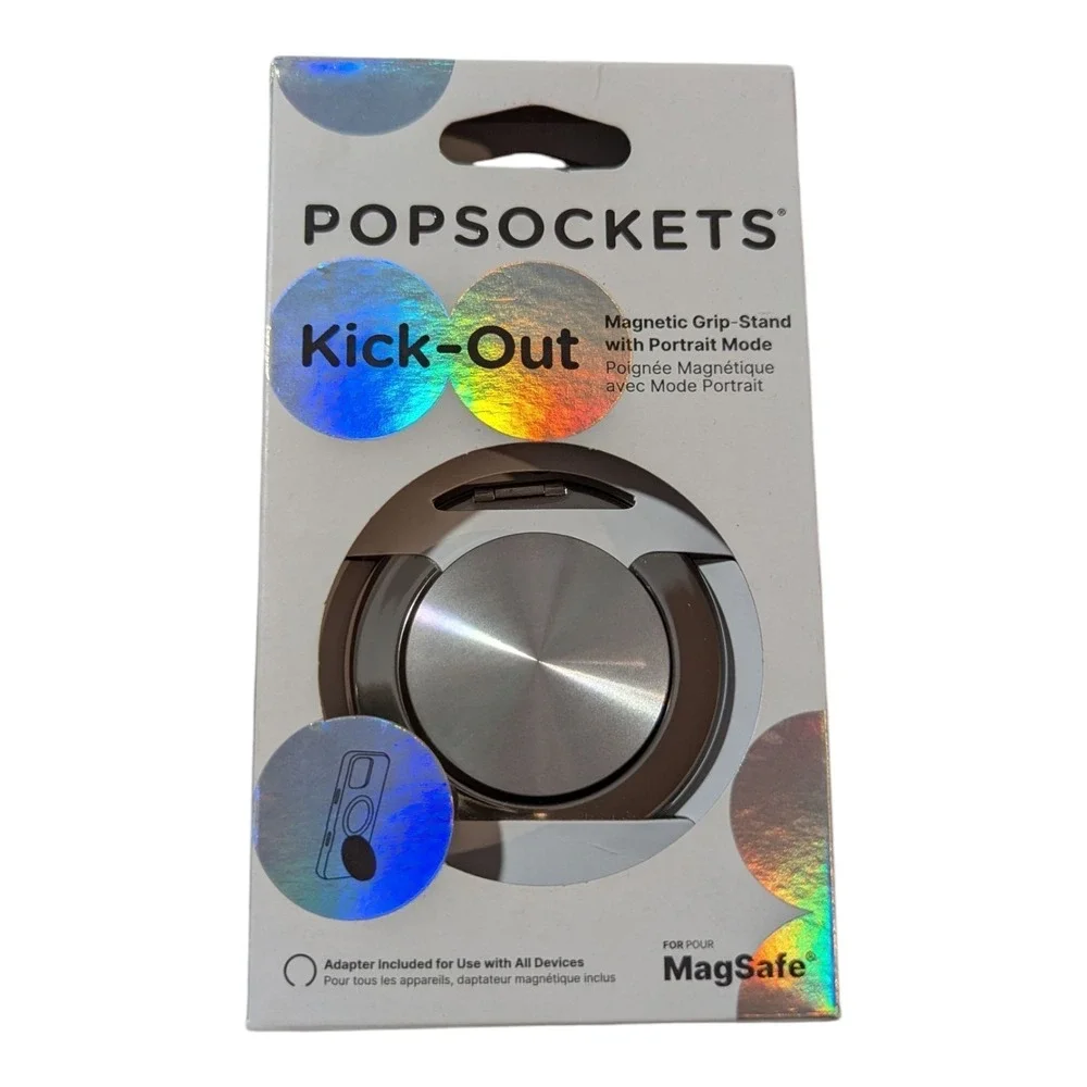 J7-O PopSockets MagSafe Kick-Out PopGrip Phone Grip & Stand‎ Ring Alum Silver